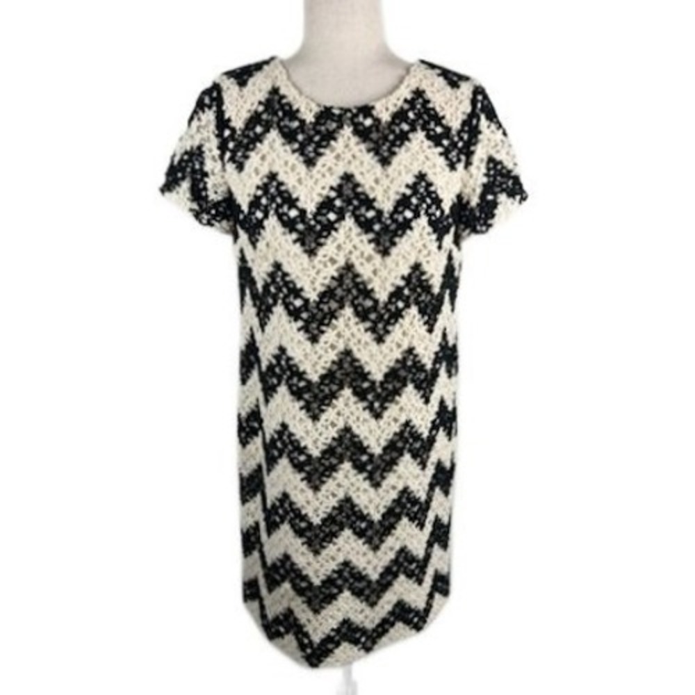Talbots‎ Crochet Chevron Dress Women's Size 4P Petite Black Cream Vintage Y2K